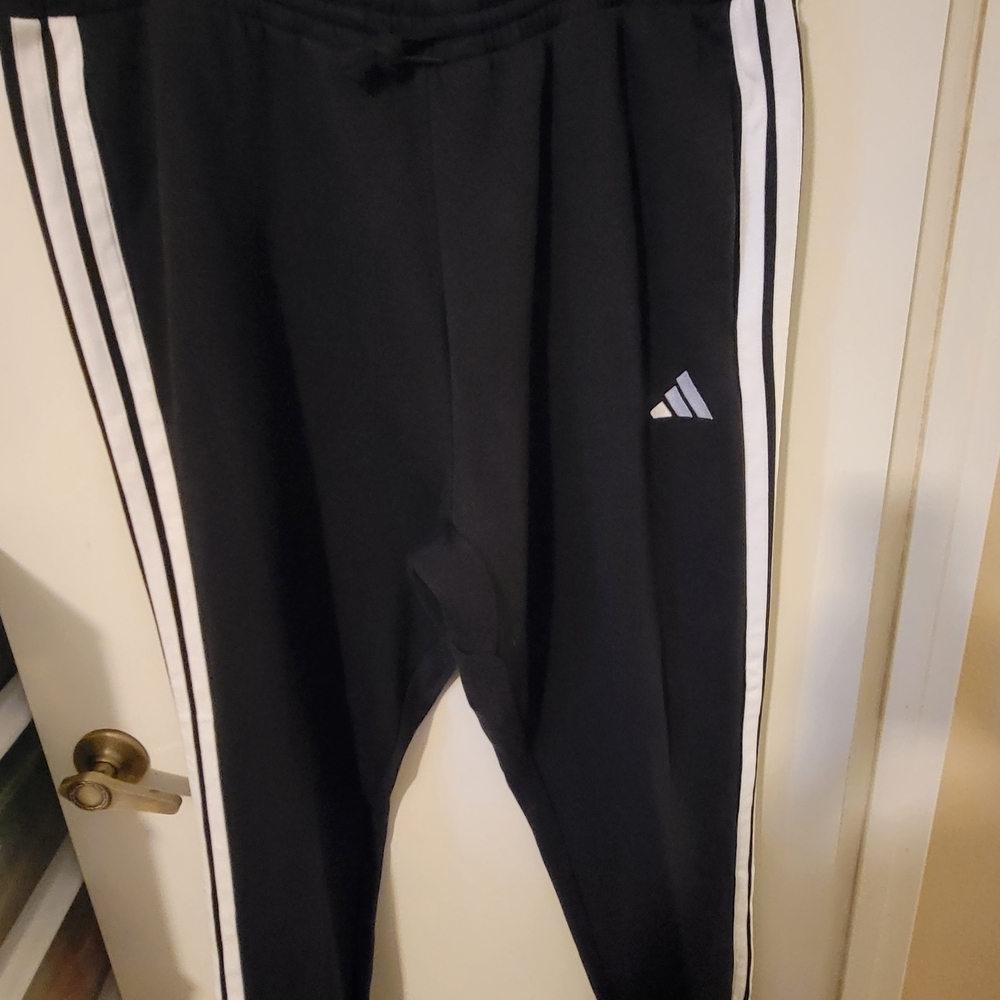 adidas Black Joggers with White Three-Stripes and Trefoil Accent